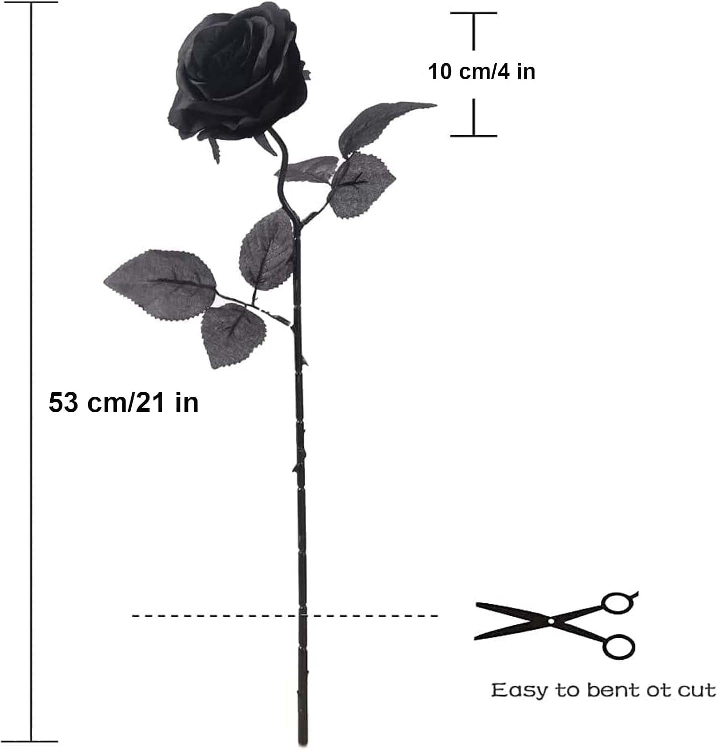 12 PCS Artificial Flowers Black Roses, Fake Silk Flower Long Stem Artificial Rose for Home Wedding Party Decorations(Black Halloween)