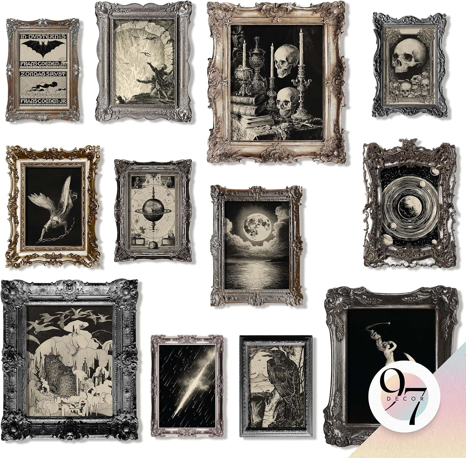 Gothic Wall Art, 9 Spooky Witchy Prints, 8X10 Unframed | Dark Academia and Grunge Designs, 3 8X10, 4 5X7, 5 4X6 Prints, Halloween Dorm and Bedroom Decor