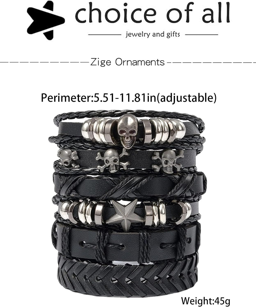 Gothic Leather Cuff Bracelet Bracelet Femme for Men Women Goth Punk Leather Wristband Skull Stackable Braided Cuff Bracelets Multi Layer Wrist Bracelets Punk Rock Jewelry Black