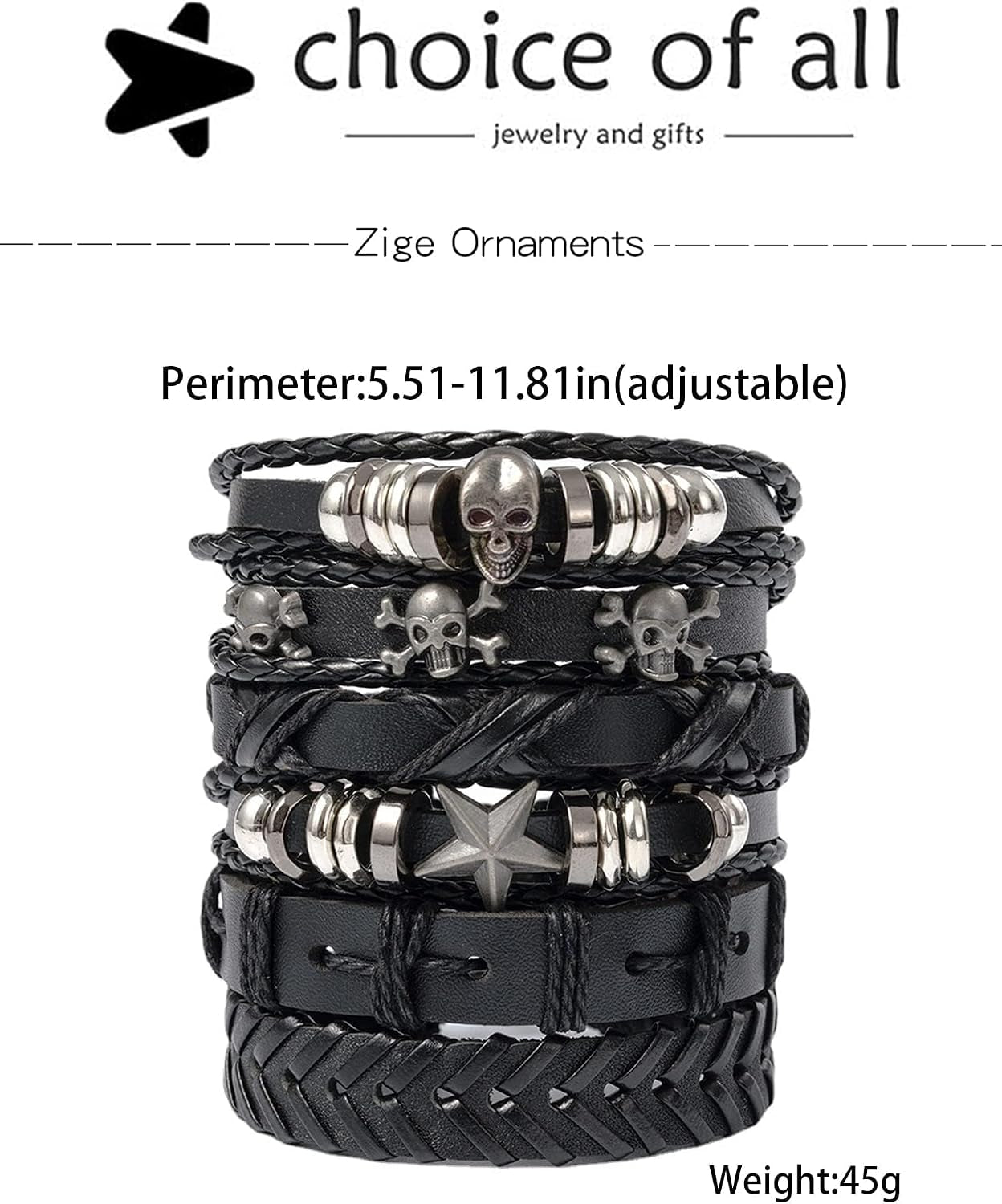 Gothic Leather Cuff Bracelet Bracelet Femme for Men Women Goth Punk Leather Wristband Skull Stackable Braided Cuff Bracelets Multi Layer Wrist Bracelets Punk Rock Jewelry Black