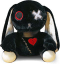 Creepy Goth Bunny Plush, 12 Inch Crazy Rabbit Plushie Toys, Long Ears Spooky Bunny Stuffed Animal Doll for Easter Halloween Christmas Birthday Gift (Black)